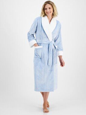 #1730 Charter Club Women's Long Plush Fleece-Trim Robe,-Dolphin B